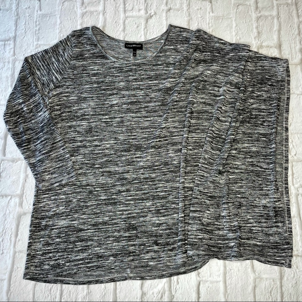 Lane Bryant Half Poncho Sleeve Knit Top Women’s 18 / 20 Black White Marled
